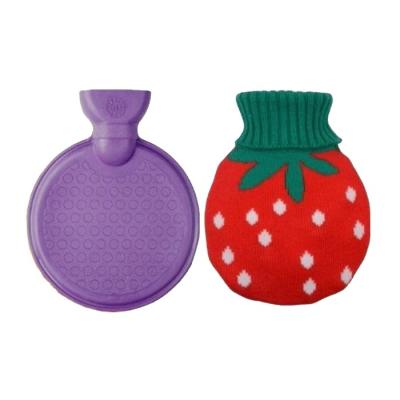 China Natural Rubber Cute Strawberry Knitted Warm Cover Water Bag Cover For Circle Shaped Hot Water Bottle for sale