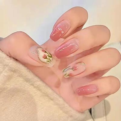 China Easy Apply RTS Wholesale Cute Design Press On Nails Vendors Tulip with 3D False Gel Nail Design For Nail Art Decoration for sale