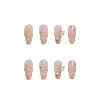 China Easy Apply RTS Press On Nails Coffin Butterfly Decoration Stiletto False Nails Transparent Full Cover Nail For Finger Charms for sale