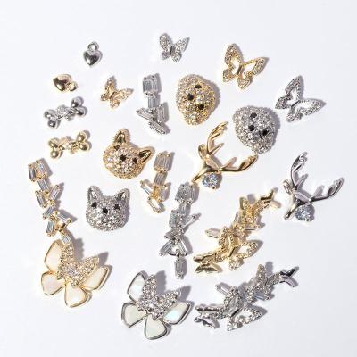 China Nail Charms Jewelry RTS Wholesale Bear Puppy Cat Nail Art 3D Gold Silver Diamond Crystal Decoration Charms Ready to Ship In Bulk For Nails for sale