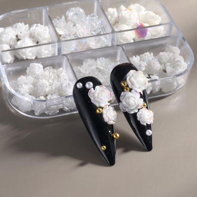 China Decorate Nail RTS Wholesale Nail Accessories Rhinestone  Charms White Flower Art DIY Accessories 3D Charms For Nail Decoration for sale