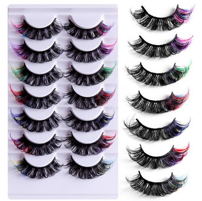 China Natural Soft RTS Color Mix 7 Pairs Lashes Set Drama Rainbow Color Design Curly Synthetic False Eyelash For Women Girls for sale