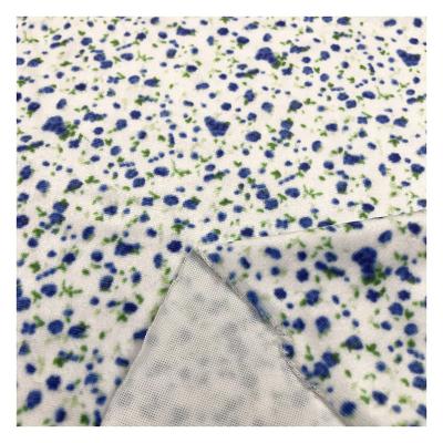 China Heat-insulating Blue Small Flower Factory Outlet Pattern 100% Polyester Stretch Custom Print Velvet Fabric For Garment for sale