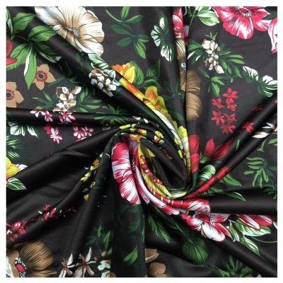 China Hot Selling Organic Flower Pattern Polyester Lycra Fabric For Clothes for sale