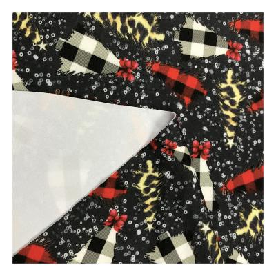 China Sueded Brushed Factory Outlet Christmas Trees Design Custom Digital Printing Polyester Spandex Knitted Fabric For Garment for sale