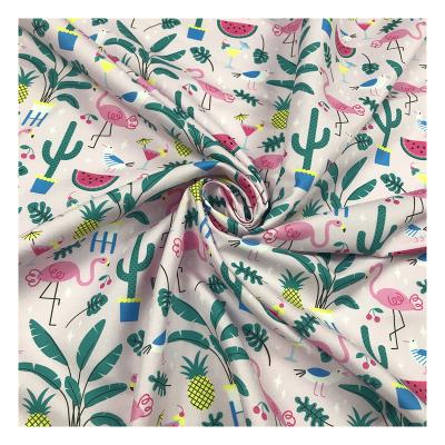 China Heat-insulation Factory Outlet Flamingo Tropical Design Polyester Microfiber Peach Skin Digital Printed 100% Fabric For Beach Shorts Wear for sale