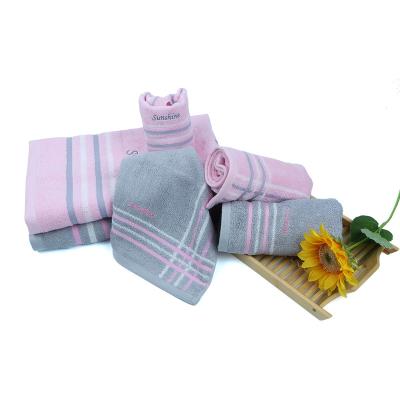 China Five Star Pink and Gray Color Bath Towel Sets Safe Hot Sale Hotel Embroidery Towel Gift Sets for Children 3 Pcs Sets for sale