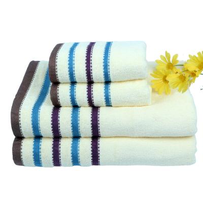 China Sustainable Wholesale Bath Towel Set 100% Cotton Hotel Home Towel With Insert Border Hand Face Towel Poly Bath for sale