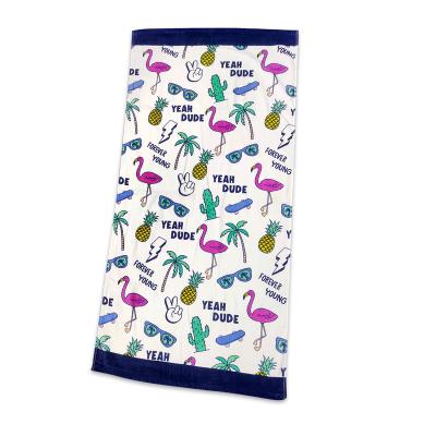 China Wholesale Sustainable 100% Cotton Woven Kids Velor Front And Terry Back Reactive Print Beach Towel for sale