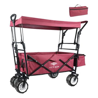 China Convenience Outdoor Picnic Beach Camping Wagon Trolley Garden Collapsible Utility Wagon cart with Cover Bag for sale