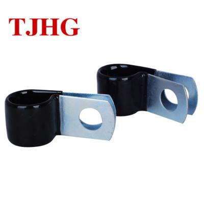 China Hot Selling Black Pipe Cable Clamp Fastener Low Price Galvanized Steel P Type Rubber Clamp for sale