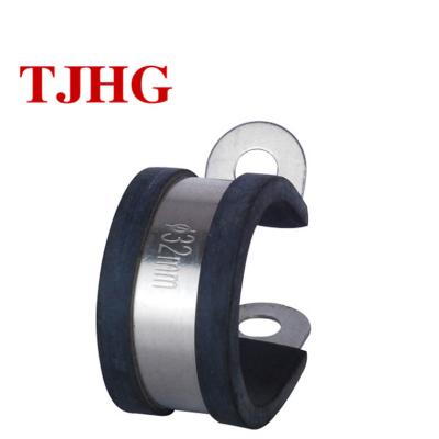 China High Pressure Heavy Duty Black Adjustable Type Pipe Clamp 19mm Band Width Stainless Steel P Rubber Flange for sale