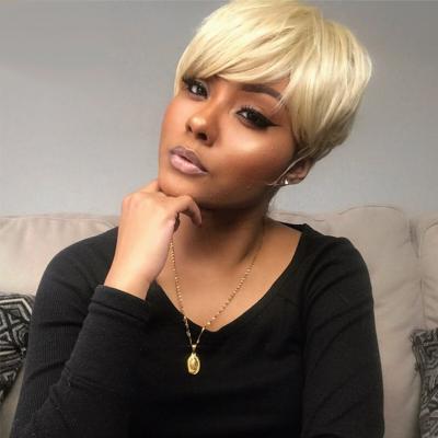 China Wholesale Curly Blonde 613 Short Pixie Cut Non Lace Wigs For Black Woman, Cheap Blonde 613 Hair Short Wigs for sale