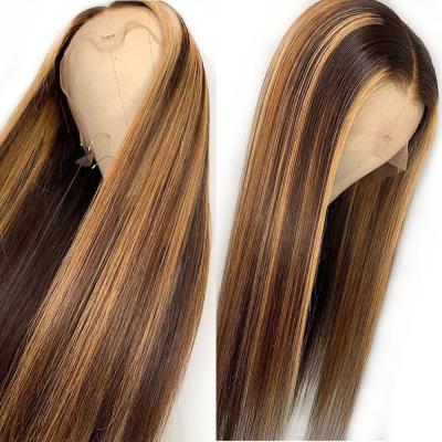 China Original Raw Brazilian Lace Straight Human Hair Bob Wig Hightlight Piano Color Drawn Bone Silky Straight Double Cut Blunt for sale