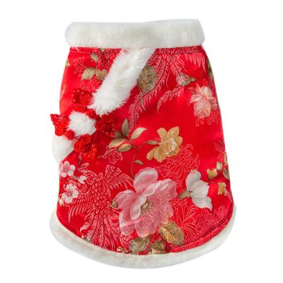 China Sports Wholesale Chinese Custom Winter Cheongsam Fur Collar Keep Warm Festival Pet Clothes for sale