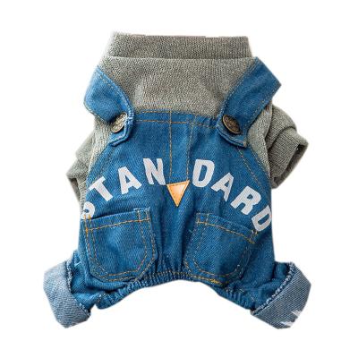 China New Sustainable Fashion Wholesale Customizable Pet Clothes Cat Winter Pet Jean Overalls Dog Clothes for sale