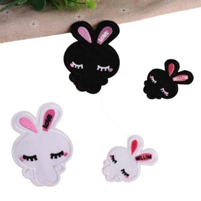 China Viable Black And White Rabbit Chenille Embroidery Wholesale Custom Kids Patch Iron On Patch For Clothing for sale