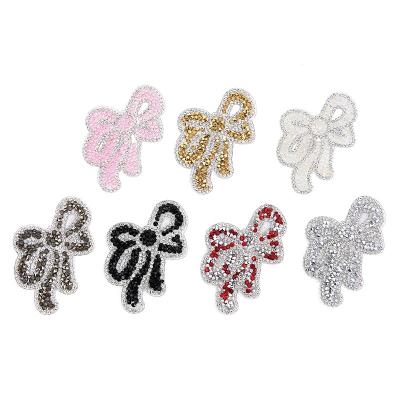 China Hot Sale New Style Custom Butterfly Bowknot Decoration Applique Accessories Handmade Rhinestone Transfers Patches for sale