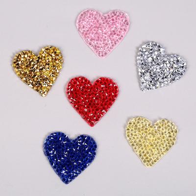 China 3D Resin Heart Shaped Drill Iron On Patches Hot Fix Rhinestone Applique Patch Heat Transfers Custom 3D Bling Patch For Clothes for sale