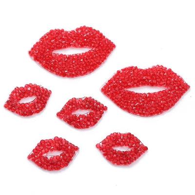 China 3D Lip Resin Drill Iron On Patches Hot Fix Rhinestone Applique Patch Heat Transfers Custom 3D Bling Patch For Clothes for sale