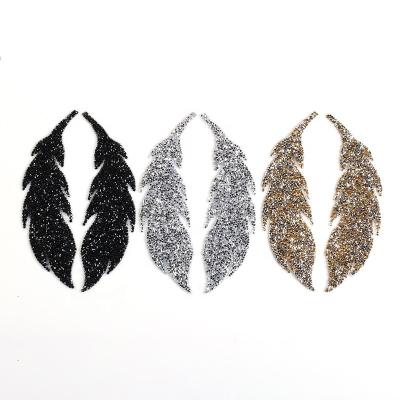 China Hot Fix 3D Rhinestone Applique Patch Sheet Feather Iron On Patches Heat Transfers Custom 3D Bling Patch For Clothes for sale