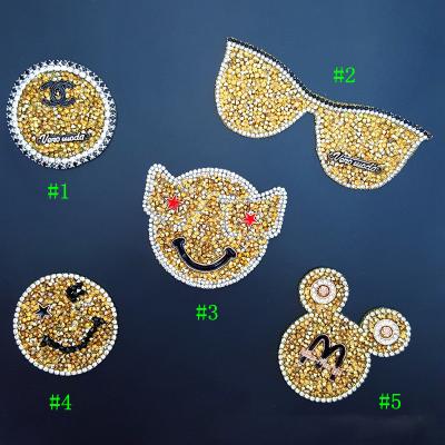 China 3D Gold Rounded Stoney Patch Iron Custom Hotfix Rhinestone On Patches For Clothing for sale