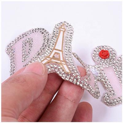 China 3D Beaded Sequined Diamond Paris Letters Patch, Rhinestones Crystals Applique Badges Patches For Ornament for sale