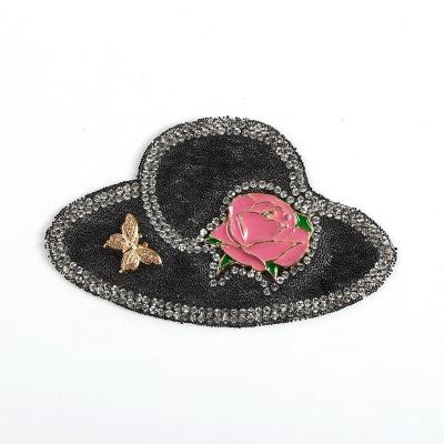 China 3D Beaded Sequined Diamond Hat Shape Patch, Rhinestones Crystals Applique Badges Patches For Ornament for sale