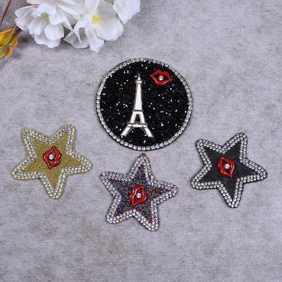 China 3D Beaded Sequined Diamond Star Shape Rounded Patch, Rhinestones Crystals Applique Badges Patches For Ornament for sale