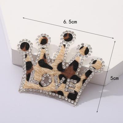 China 3D Crown Arabesquitic Fur Fluffy Stoney Patch Iron Custom Hotfix Rhinestone On Patches For Clothing for sale