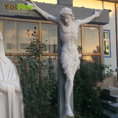 China Modern White Marble Stone Statue Jesus Cross Statue Corpus Religious Church for sale