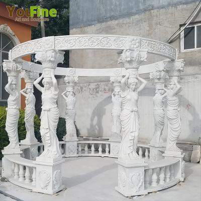 China Modern Hand Carved Natural Stone Gazebo With Lady Statues Marble Gazebo for sale