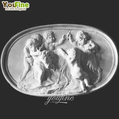 China Modern Greek Hand Carved Decor Marble Outdoor Indoor Relief With Cupids Playing With A Goat for sale