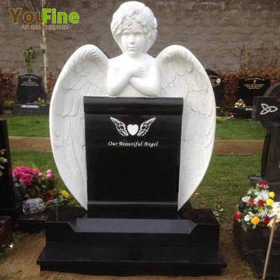 China White Marble Baby Angel Gravestone Modern Black Granite Monument for sale