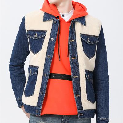 China Wholesale Fashionable Stylish Warm Denim Men's Lamb Fleece Splice Winter Jeans Outdoor Jackets for sale