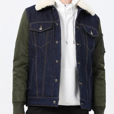 China Wholesale Men's Autumn Winter Patchwork Fashion Clothing Men's Breathable Jean Jacket Denim Fabric Jacket With Wool Collar for sale