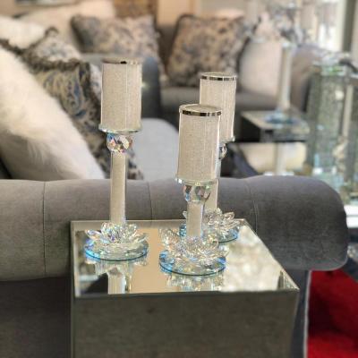 China Solid Glass Wedding Crystal Bead Candle Holder For Home Decoration Square Or Home Decor for sale