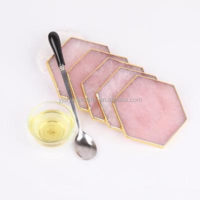 China Europe Hot Sale Rose Quartz Coaster Heart Crystal Coasters, Stone Heart Rose Quartz Slices Jewelry Craft for sale