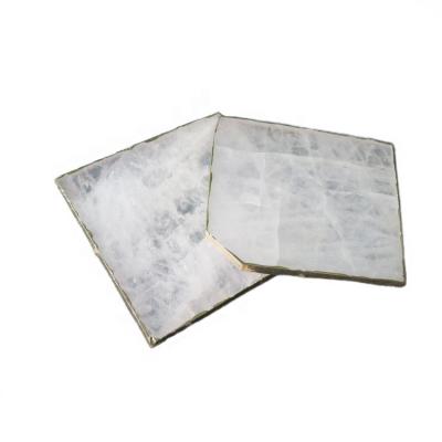 China Europe Quartz White Square Coasters Natural Shape With Gold Gilded Edge for sale