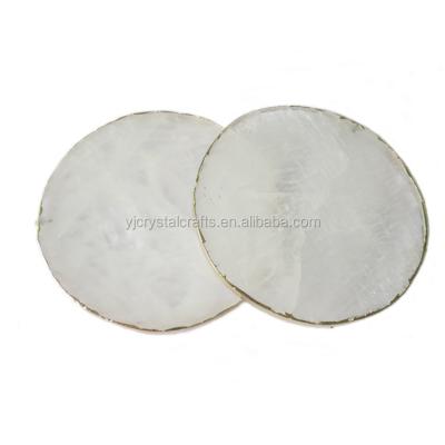 China Europe clear white round quartz with gold plated, silver, or raw edges for sale