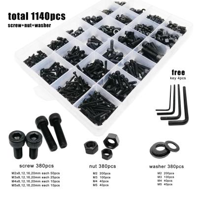 China Hex Socket Cap Head 1140pcs/box M2 M3 M4 M5 Black Head 1140pcs/box M2 M3 M4 M5 Bolt Nut Gasket Set DIN912 Grade 12.9 Steel Allen Hex Socket Cap Screws for sale