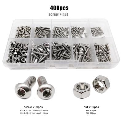 China 400pcs/box M2 M3 A2-70 304 Round Stainless Steel Mix Size Assortment Nut Set Head Kit Allen Hexagon Hex Socket Round Button Bolt Screw for sale