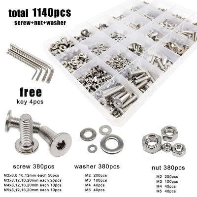 China Hex Head Socket Wafer Head 1140pcs/box M2 M3 M4 M5 304 Stainless Steel Nut Assortment Kit Hexagon Hex Socket Ultra Thin Flat Wafer Flat Wafer Main Screw Bolt for sale