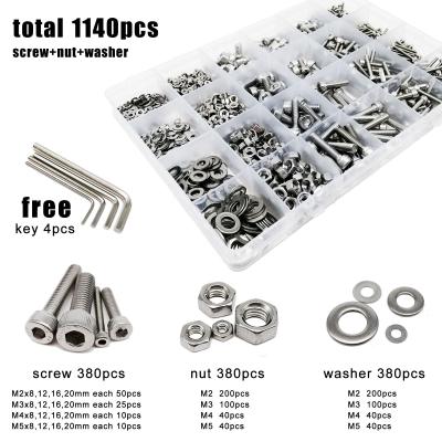 China Hex Socket Cap Head 1140pcs/box M2 M3 M4 M5 A2 304 Stainless Steel Bolt Nut Gasket Set Assortment Allen Hex Socket Cap Bolt Screws for sale