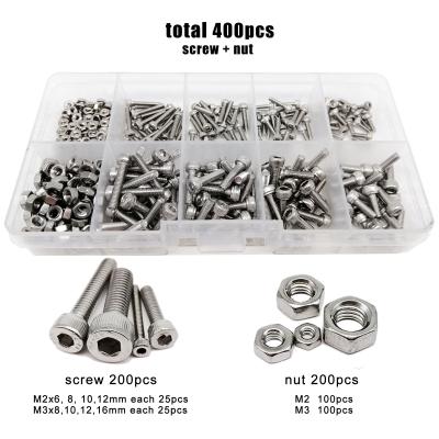 China Hex Socket Cap Head 400pcs/box M2 M3 DIN912 A2-70 304 Stainless Steel Allen Bolt Kit Cap Screws Hex Socket Cap Screw Nut Set Assortment for sale