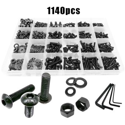 China Total 1140pcs Round / Box Black M2 M3 M4 M5 Grade 10.9 Steel Hex Hex Socket Button Round Head Bolt Nut Gasket Screw Set Kit for sale