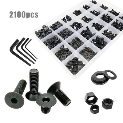 China 2100x/box M1.6 m2 M2.5 M3 Flat Countersunk Head Screw Stainless Steel Flat Black Kit Box Allen Hexagon Hex Socket Set Gasket Bolt Nut for sale