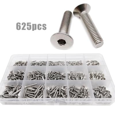 China Stainless Steel M2 M2.5 M3 304 Flat Head Box Allen Hexagon Hex Socket Flat Head Bolt Screw Set Kit Total 625pcs/box for sale