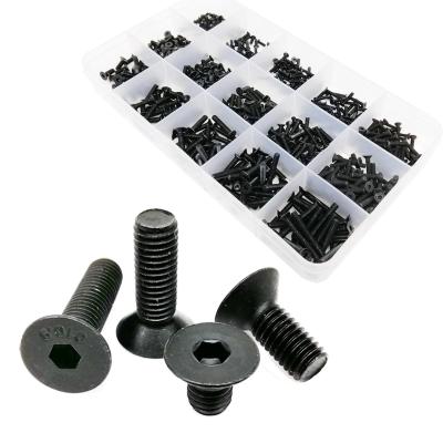 China Total 625pcs/box M2 M2.5 M3 Grade 10.9 Flat Black Steel Hex Socket Flat Countersunk Head Bolt Screw Set Kit for sale