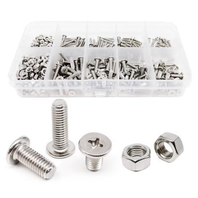 China Ultra Thin Head Total 400pcs/Box A2-70 M2 M3 304 Stainless Steel Assortment Set Ultra Thin Head Kit Nut Cross Phillips Flat Bolt Screw for sale